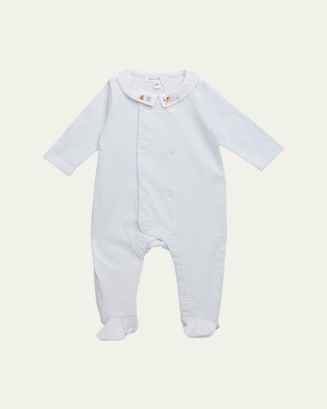 Girl's Striped Animal-Embroidered Pajamas, Size Newborn-4